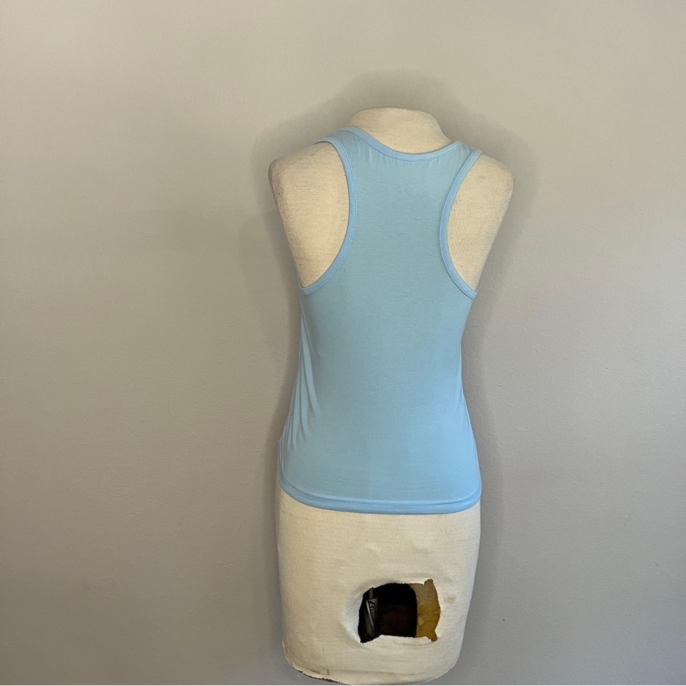 Women's Blue Racer Back Crop Tank Top - Picture 3 of 5